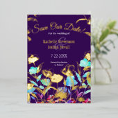 Paars Bloemen Huwelijk Opslagkaart Datum Kaart (Staand Voorkant)