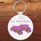Paars bloemen, ik ben mooi sleutelhanger (Voorkant)