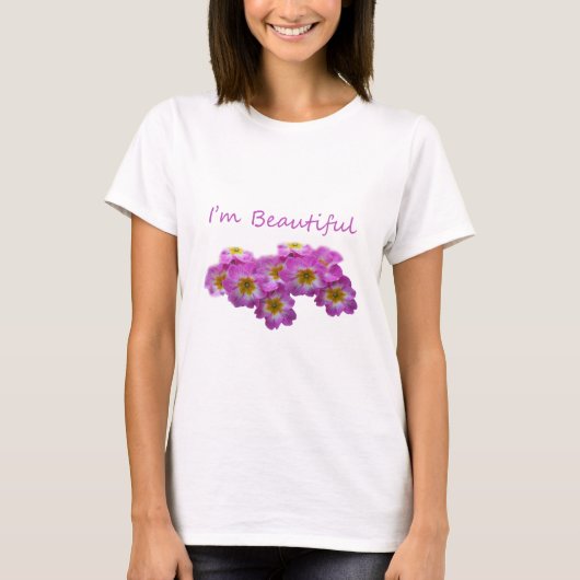 Paars bloemen, ik ben mooi t-shirt (Voorkant)