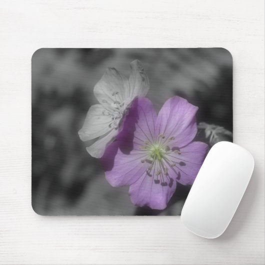 Paars bloemen in zwart-wit Mousepad Muismat (Met muis)