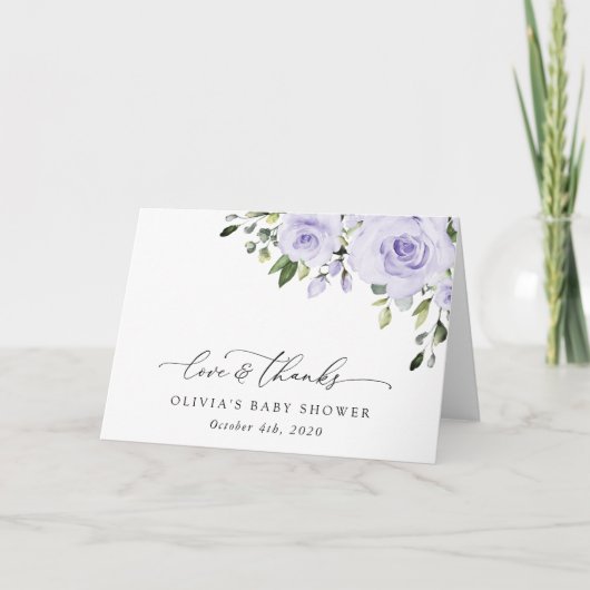 Paars bloemen, Lila bloemen, Boho, Baby shower Bedankkaart (Voorkant)