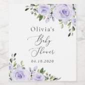 Paars bloemen, Lila bloemen, Boho, Baby shower Wijn Etiket (Enkel label)