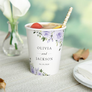 Paars bloemen, Lila bloemen, Florale bruiloft Papieren Bekers