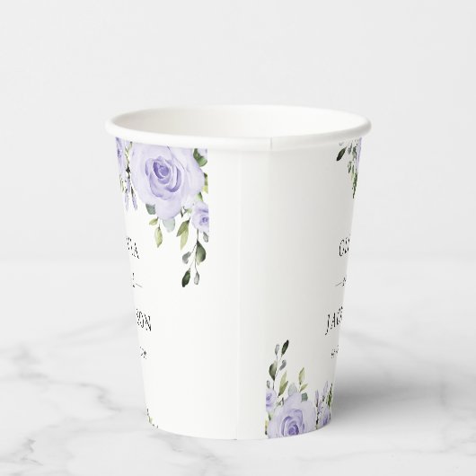 Paars bloemen, Lila bloemen, Florale bruiloft Papieren Bekers (Rechts)