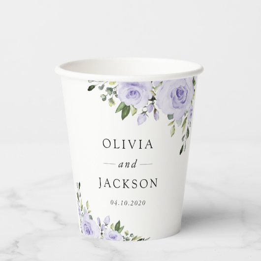 Paars bloemen, Lila bloemen, Florale bruiloft Papieren Bekers (Voorkant)