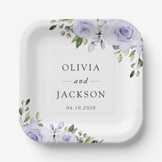Paars bloemen, Lila bloemen, Florale bruiloft Papieren Bordje (Voorkant)