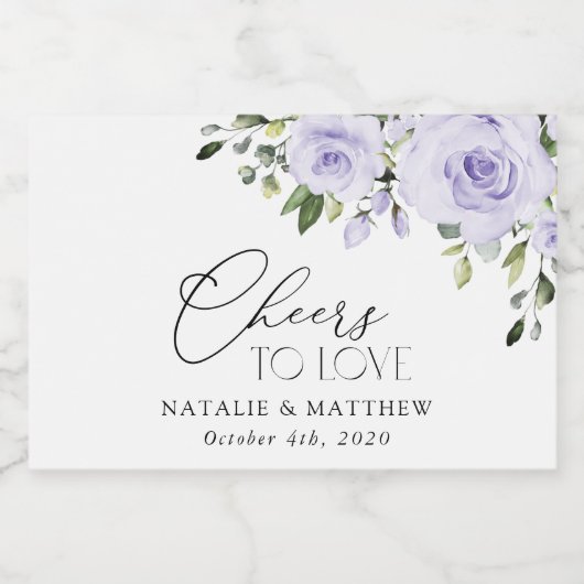 Paars bloemen, Lila bloemen, Florale bruiloft Sparkling Wijnetiket (Enkel label)