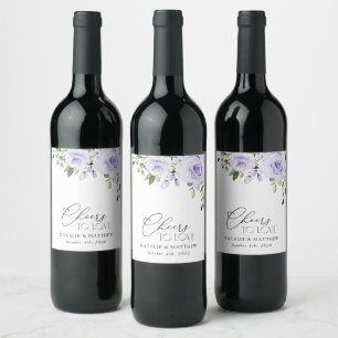 Paars bloemen, Lila bloemen, Florale bruiloft Wijn Etiket