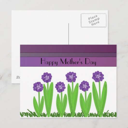 Paars bloemen Moederdag Greeting Briefkaart (Voorkant / Achterkant)