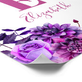 Paars bloemen. Naam meisje en monogram. Nursery Poster (Hoek)