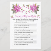 Paars bloemen Nursery Rhyme Quiz baby shower game (Voorkant)