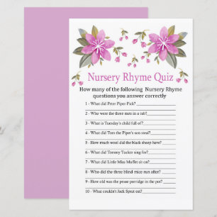 Paars bloemen Nursery Rhyme Quiz baby shower game