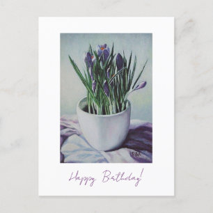 Paars bloemen op een tekenkaart voor het schildere briefkaart