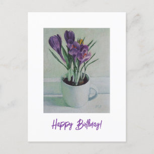 Paars bloemen op een tekenkaart voor het schildere briefkaart