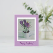 Paars bloemen op een tekenkaart voor het schildere briefkaart (Staand voorkant)