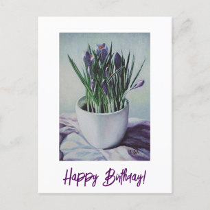 Paars bloemen op een tekenkaart voor het schildere briefkaart