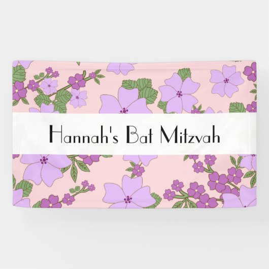 Paars bloemen, patroon van bloemen, BBT Mitzvah Spandoek (Horizontaal)