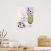 Paars bloemen vrek bruiloft welkom bord poster (Keuken)