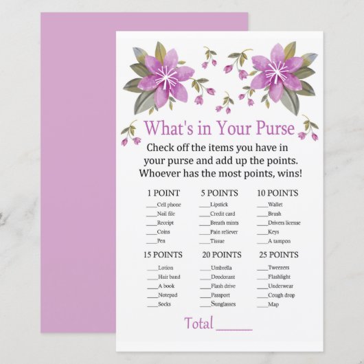 Paars bloemen Wat is er in je paardenspel? (Voorkant / Achterkant)