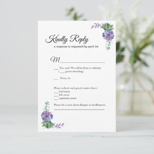 Paars bloemen Weddenschap RSVP botanisch Kaart (Staand voorkant)