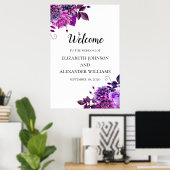 Paars bloemen welkom bord. Bindflorale afdruk Poster (Thuiskantoor)