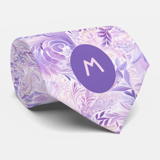 Paars Bloemend Monogram Stropdas (Opgerold)