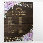 Paars Bloemengewricht Betoverd Bos Quinceañera-Pro Drieluik Uitnodiging (Binnenzijde eerst)