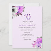  Paars Bloemenmeisje 10e verjaardag Uitnodiging (Voorkant)
