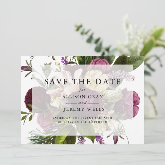Paars Bloemig Bewaar de Datum Save The Date (Staand voorkant)