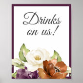 Paars Bloemig Herfst Bruiloftsdranken Bord Poster (Voorkant)