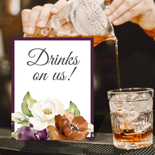 Paars Bloemig Herfst Bruiloftsdranken Bord Poster