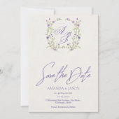 Paars Bloemig Monogram Trouw 'Save the Date' Save The Date (Voorkant)