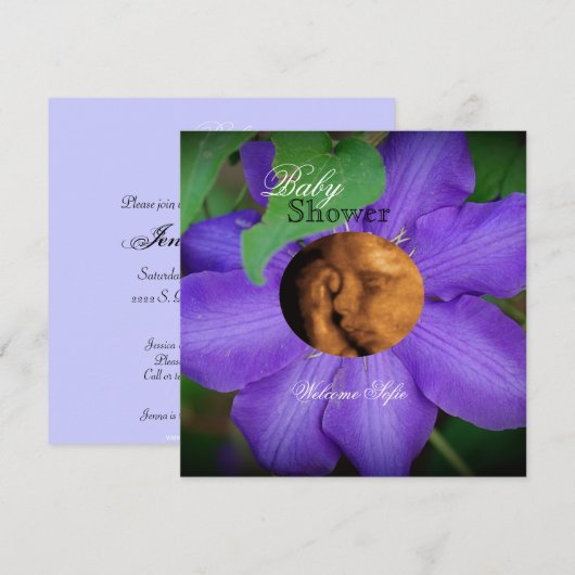 Paars "Bloemkind" Sonogram Baby shower Uitnodigen Kaart (Voorkant / Achterkant)