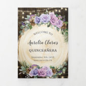 Paars bloemmotief betoverd bos Quinceañera-program Drieluik Uitnodiging (Cover)