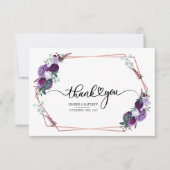 Paars bloemmotief geometrische gouden lijst met bu bedankkaart (Voorkant)