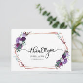 Paars bloemmotief geometrische gouden lijst met bu bedankkaart (Staand voorkant)