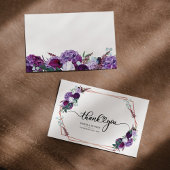 Paars bloemmotief geometrische gouden lijst met bu bedankkaart