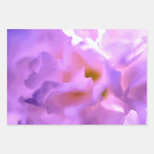 Paars bloemmotief inpakpapier plat vel set van 3 (Voorkant)