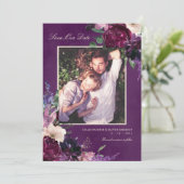 Paars bloemmotief op foto 'Save Our Date' met aube Aankondiging (Staand voorkant)