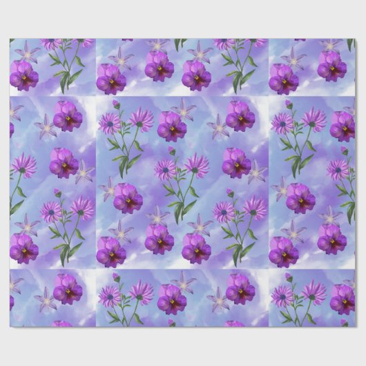 Paars bloempakpapier cadeaupapier (Vlak)