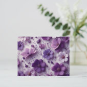 Paars Bloempatroon op een Witte Achtergrond Briefkaart (Staand voorkant)