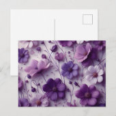 Paars Bloempatroon op een Witte Achtergrond Briefkaart (Voorkant / Achterkant)