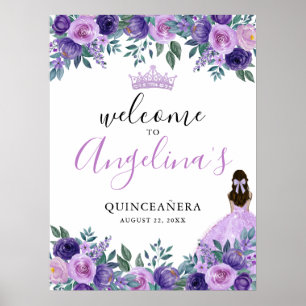 Paars Bloemstuk Quinceanera Welkomstbord Poster