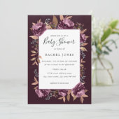 Paars Bloom Floral Waterverf Baby shower nodigt ui Kaart (Staand voorkant)
