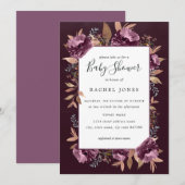 Paars Bloom Floral Waterverf Baby shower nodigt ui Kaart (Voorkant / Achterkant)