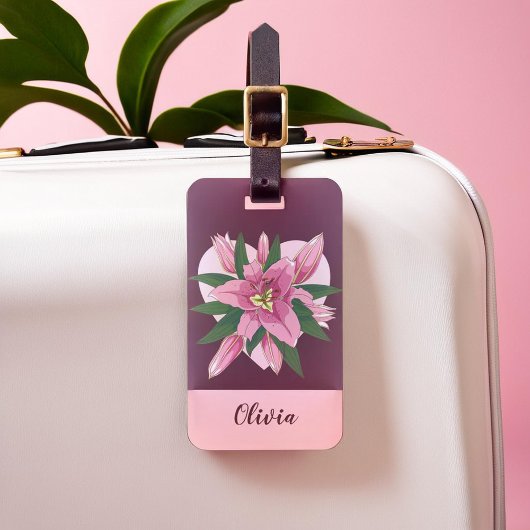 Paars Blooming Lily Sweet Heart Bagagelabel