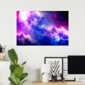 Paars Blooming Nebula Galaxy Poster (Thuiskantoor)