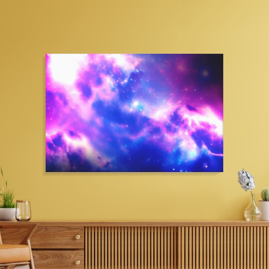 Paars Blooming Nebula Galaxy Stretched Canvas (Insitu (Woonkamer))