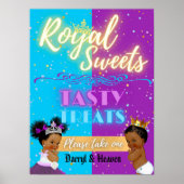 Paars|Blue Afro Gender onthullen Royal Sweets Sign Poster (Voorkant)