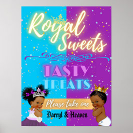 Paars|Blue Afro Gender onthullen Royal Sweets Sign Poster